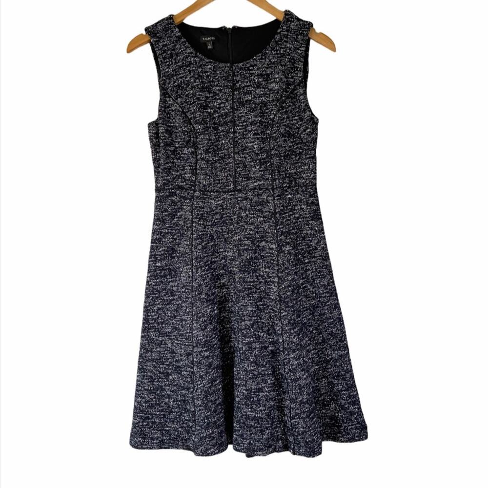 Talbots Tweed A-line Dress Black and White Sleeveless Fit and Flare Size 2